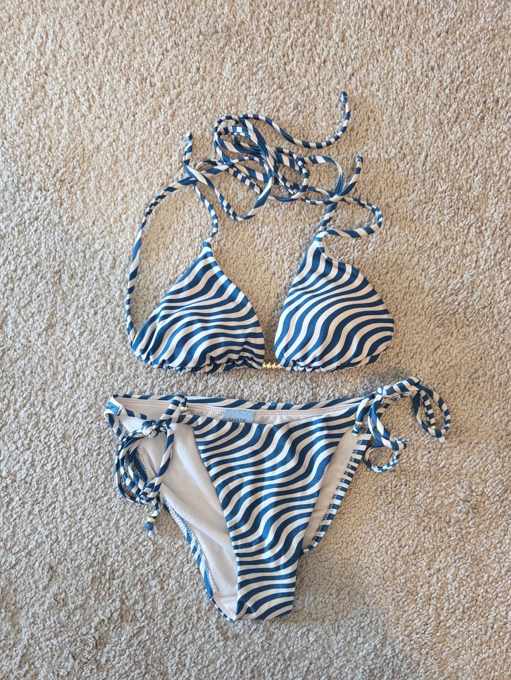 Shade & Shore Navy and White Wavy Stripe Bikini